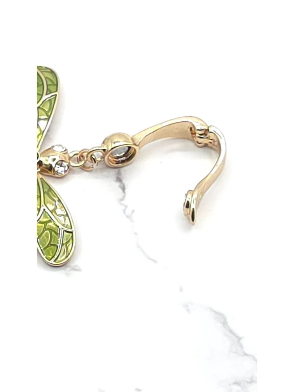 Dragonfly Pendant Charm With Green & Pink Crystals Gold-Tone Finish Lobster Clas - Picture 10 of 11